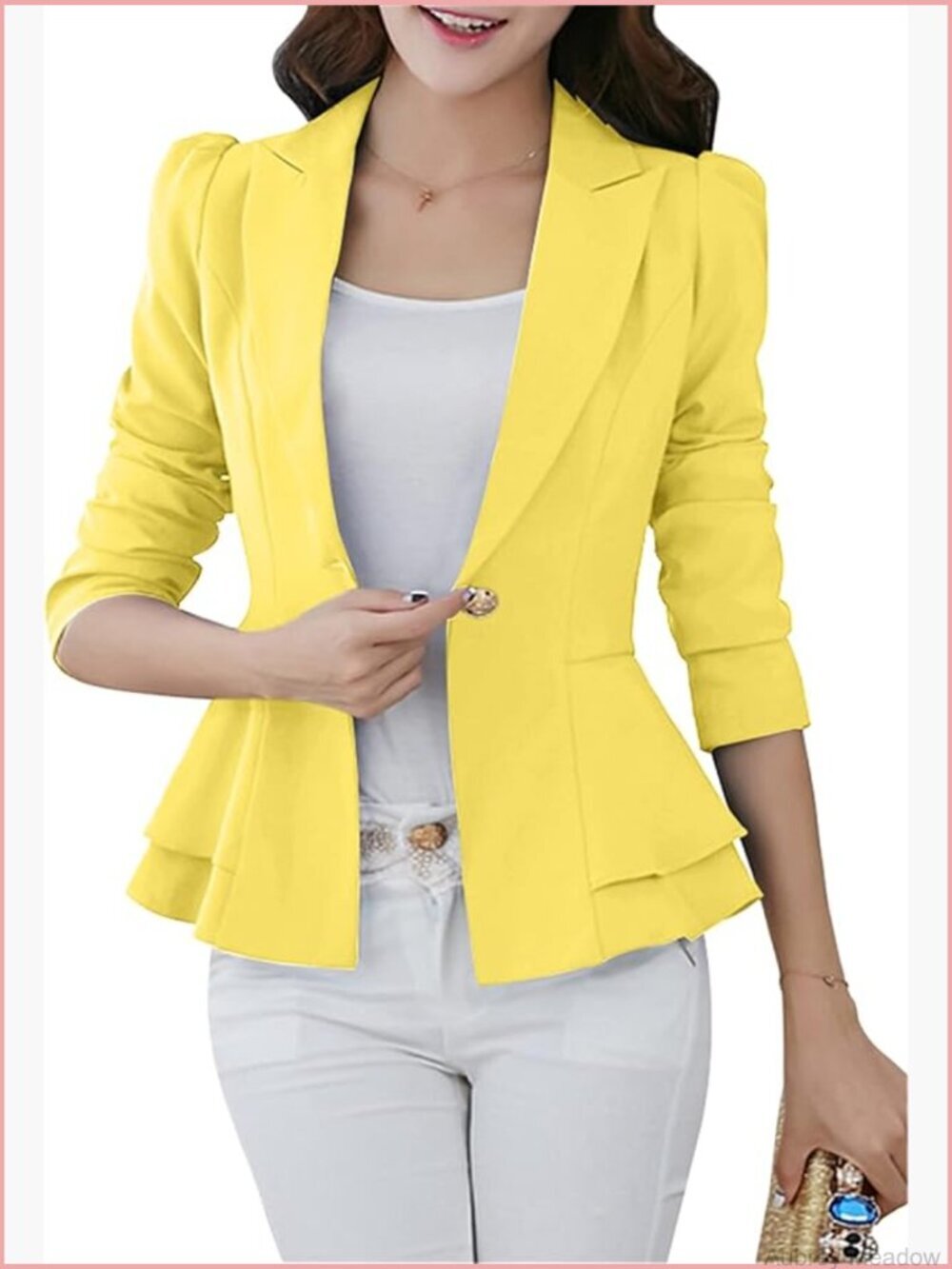 Open Front Long Sleeve Blazer Work Office Jackets Slim Fit